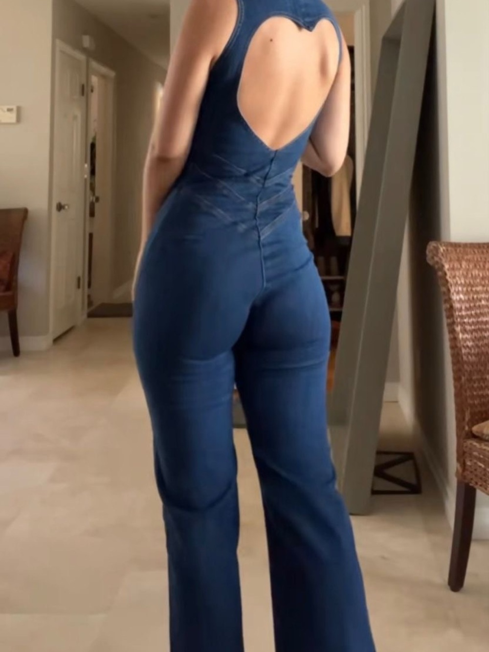REVICE Dark Blue Denim Sleeveless Zip-Front Jumpsuit